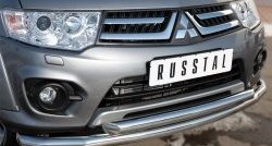 19 299 р. Защита переднего бампера (2 трубыØ63 мм, нержавейка) Russtal Mitsubishi L200 5 KK,KL дорестайлинг (2015-2019)  с доставкой в г. Екатеринбург. Увеличить фотографию 2