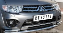 17 749 р. Защита переднего бампера (2 трубыØ63 и 42 мм, нержавейка) Russtal Mitsubishi L200 5 KK,KL дорестайлинг (2015-2019)  с доставкой в г. Екатеринбург. Увеличить фотографию 3