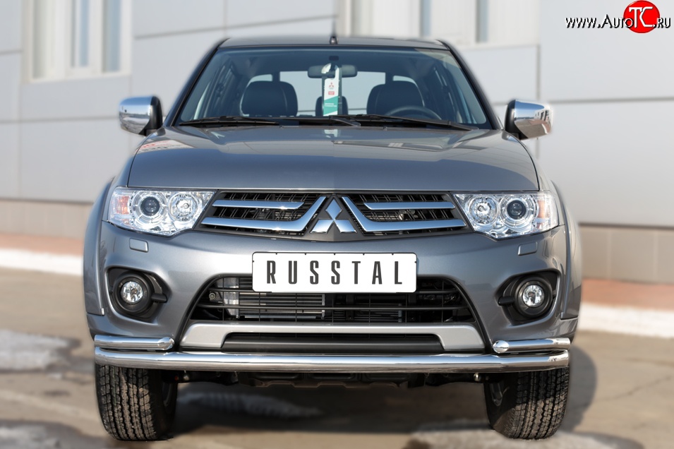 17 749 р. Защита переднего бампера (2 трубыØ63 и 42 мм, нержавейка) Russtal Mitsubishi L200 5 KK,KL дорестайлинг (2015-2019)  с доставкой в г. Екатеринбург