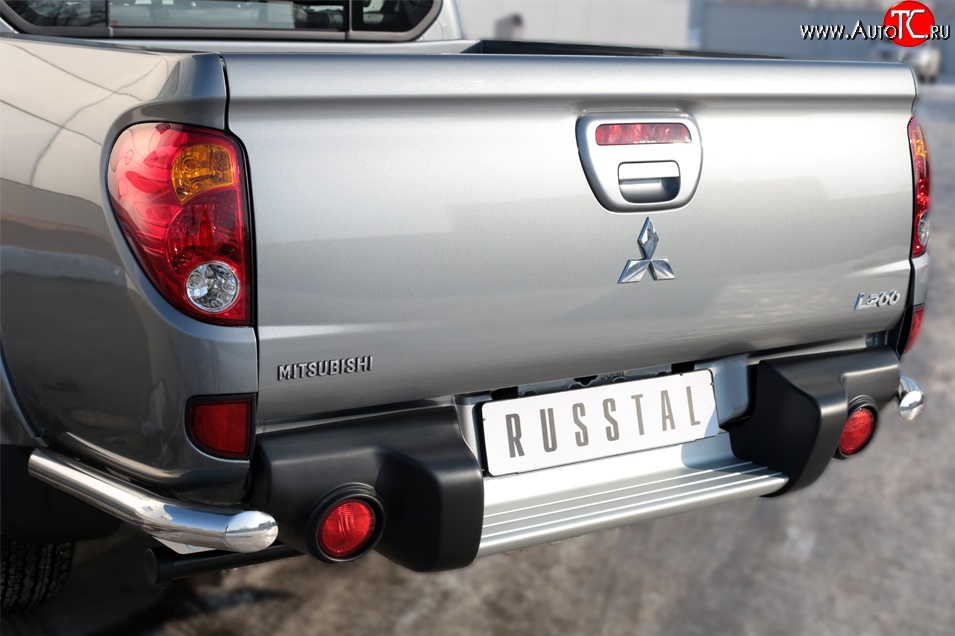 13 549 р. Защита заднего бампера (Ø63 мм уголки, нержавейка) Russtal  Mitsubishi L200  5 KK,KL (2015-2019) дорестайлинг  с доставкой в г. Екатеринбург