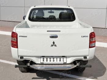 11 449 р. Защита заднего бампера (труба d63 с листом) Russtal Mitsubishi L200 5 KK,KL дорестайлинг (2015-2019) (Лист алюминий/профиль сталь)  с доставкой в г. Екатеринбург. Увеличить фотографию 1