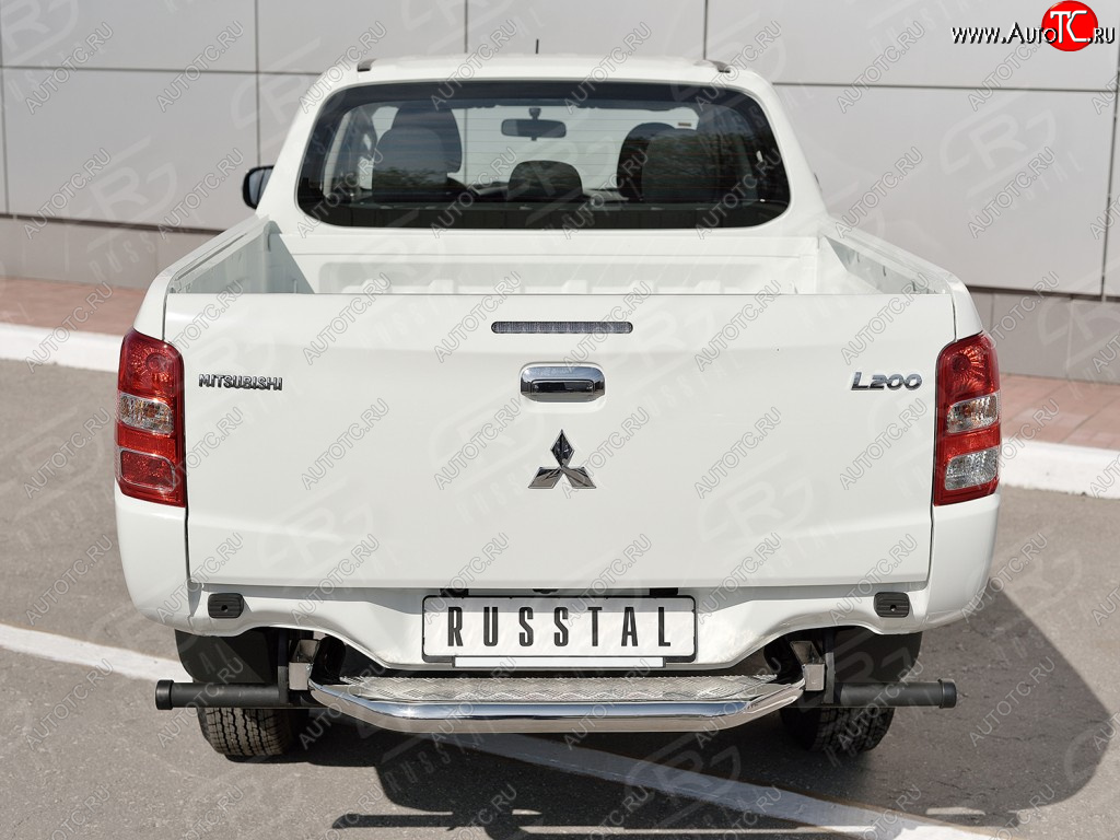 11 449 р. Защита заднего бампера (труба d63 с листом) Russtal Mitsubishi L200 5 KK,KL дорестайлинг (2015-2019) (Лист алюминий/профиль сталь)  с доставкой в г. Екатеринбург