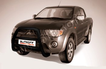 Защита переднего бампера Slitkoff (Ø76 мм, кенгурятник) Mitsubishi L200 4  дорестайлинг (2006-2014)