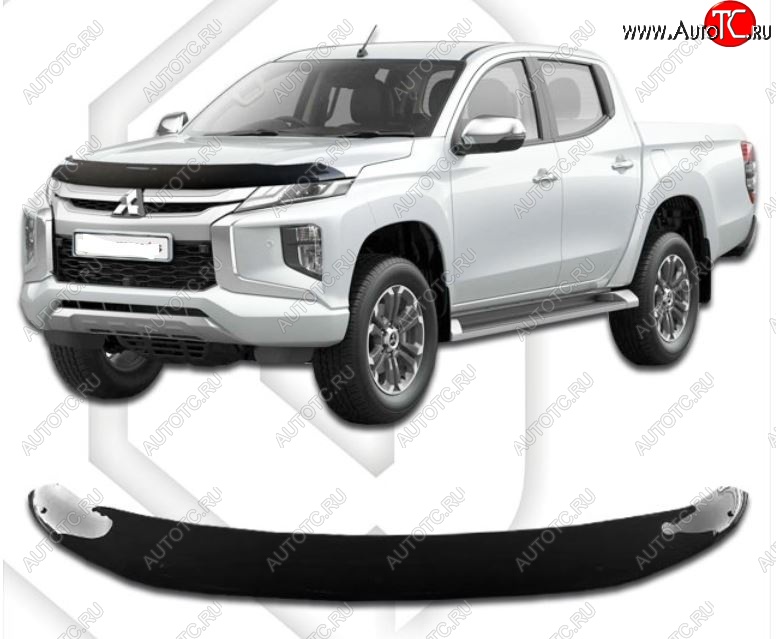 1 999 р. Дефлектор капота CA-Plastiс  Mitsubishi L200  5 KK,KL (2018-2022) рестайлинг (Classic черный, Без надписи)  с доставкой в г. Екатеринбург