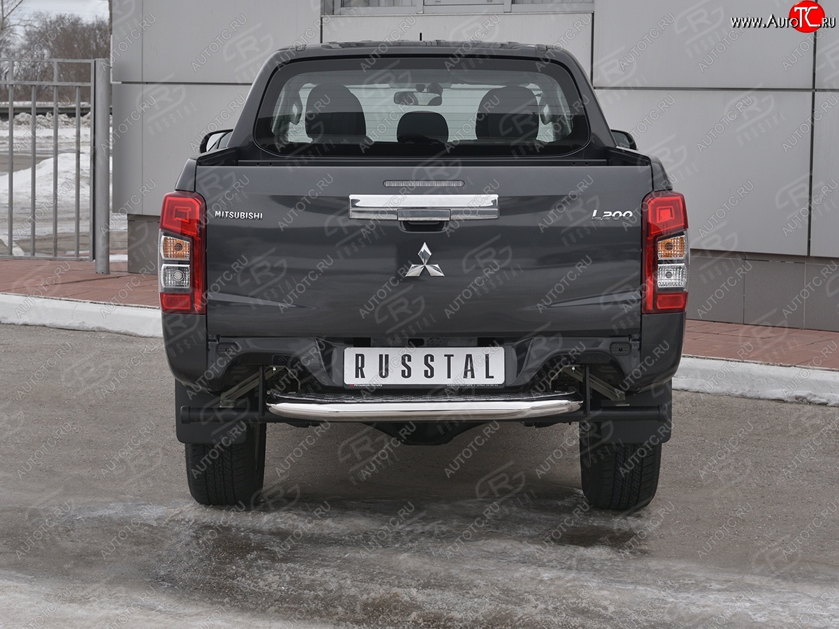 24 999 р. Защита заднего бампера (Ø63 мм, короткая) RUSSTAL Mitsubishi L200 5 KK,KL рестайлинг (2018-2022) (Лист алюминиевый, труба - нержавейка)  с доставкой в г. Екатеринбург