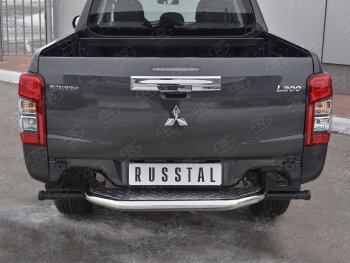 24 999 р. Защита заднего бампера (Ø63 мм, короткая) RUSSTAL Mitsubishi L200 5 KK,KL рестайлинг (2018-2022) (Лист алюминиевый, труба - нержавейка)  с доставкой в г. Екатеринбург. Увеличить фотографию 2