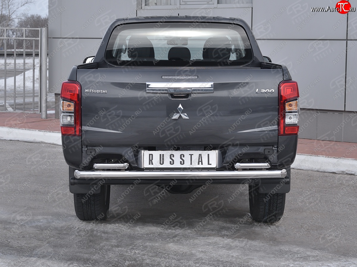 24 549 р. Защита заднего бампера (2 трубы Ø63 и 42 мм , нержавейка) RUSSTAL Mitsubishi L200 5 KK,KL рестайлинг (2018-2022)  с доставкой в г. Екатеринбург