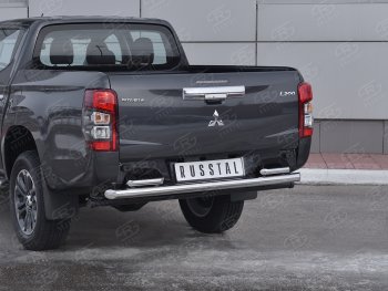 24 549 р. Защита заднего бампера (2 трубы Ø63 и 42 мм , нержавейка) RUSSTAL Mitsubishi L200 5 KK,KL рестайлинг (2018-2022)  с доставкой в г. Екатеринбург. Увеличить фотографию 2