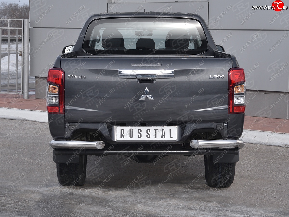 14 999 р. Защита заднего бампера (Ø76 мм уголки, нержавейка) SLITKOFF Mitsubishi L200 5 KK,KL рестайлинг (2018-2022)  с доставкой в г. Екатеринбург