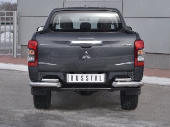 Защита заднего бампера (2 трубы Ø76 и 42 мм уголки, нержавейка) SLITKOFF Mitsubishi L200 5 KK,KL рестайлинг (2018-2022)