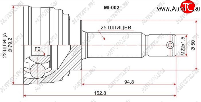 1 669 р. ШРУС SAT (наружный, 22*25*50 мм) Mitsubishi Lancer 5 Fiore 2 седан (1983-1991)  с доставкой в г. Екатеринбург