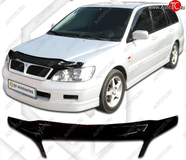 2 199 р. Дефлектор капота CA-Plastiс exclusive  Mitsubishi Lancer Cedia  9 (2000-2003) CS универсал (Classic черный, Без надписи)  с доставкой в г. Екатеринбург