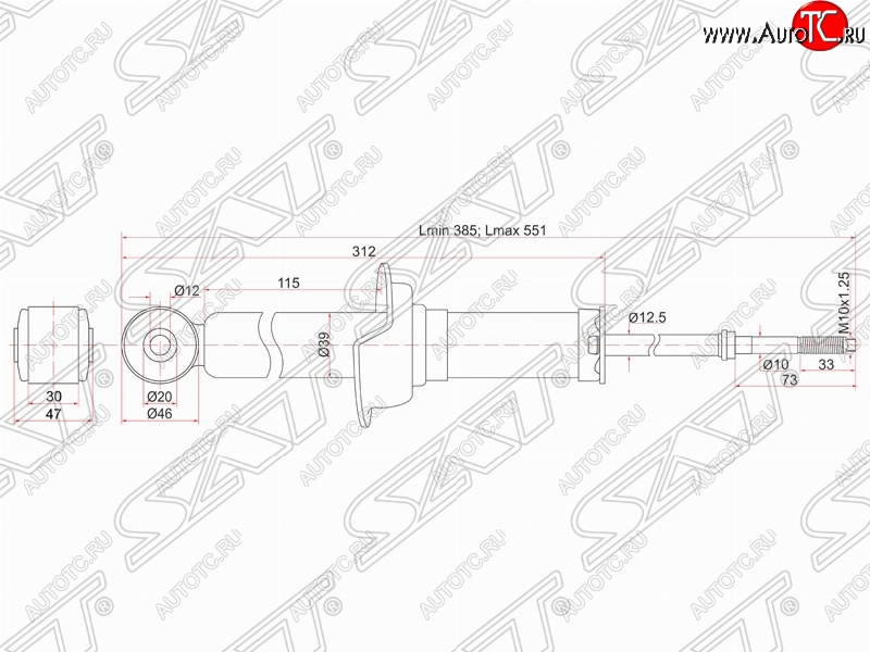 2 399 р. Амортизатор задний SAT (установка на левую или правую сторону)  Mitsubishi Lancer  10 (2007-2017) седан дорестайлинг, хэтчбэк дорестайлинг, седан рестайлинг, хэтчбек 5 дв рестайлинг  с доставкой в г. Екатеринбург