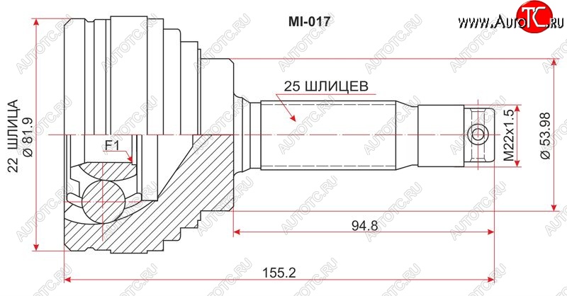 1 799 р. Шрус (наружный) SAT (22*25*54 мм)  Mitsubishi Libero (1992-1995)  дорестайлинг  с доставкой в г. Екатеринбург