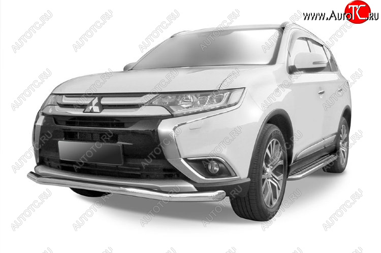 11 749 р. Защита переднего бампера Slitkoff (Ø 57 мм, волна) Mitsubishi Outlander GF 2-ой рестайлинг (2015-2018) (Цвет: серебристый)  с доставкой в г. Екатеринбург