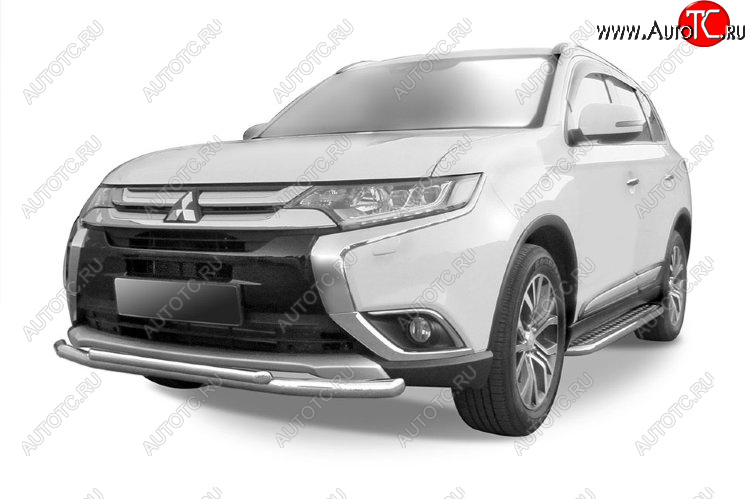 10 949 р. Защита переднего бампера Slitkoff (Ø 57+Ø 42, двойная). Mitsubishi Outlander GF 2-ой рестайлинг (2015-2018) (Цвет: серебристый)  с доставкой в г. Екатеринбург