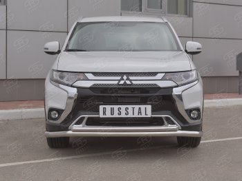 Защита переднего бампера (2 трубы Ø63 и 42 мм, нержавейка) Russtal Mitsubishi Outlander GF 3-ий рестайлинг (2018-2022)