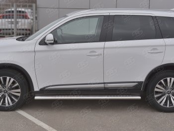 31 649 р. Защита порогов (Ø120x60 мм с проступью, нержавейка) Russtal Mitsubishi Outlander GF 3-ий рестайлинг (2018-2022)  с доставкой в г. Екатеринбург. Увеличить фотографию 2