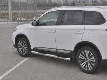 Защита порогов (Ø76 мм с проступью, нержавейка) Russtal Mitsubishi Outlander GF 3-ий рестайлинг (2018-2022)