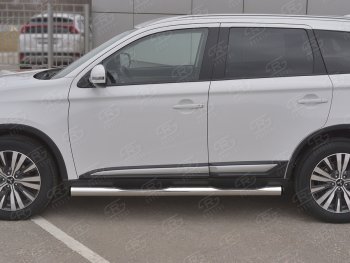 22 549 р. Защита порогов (Ø76 мм с проступью, нержавейка) SLITKOFF Mitsubishi Outlander GF 3-ий рестайлинг (2018-2022) (С пластиковыми заглушками на торцах)  с доставкой в г. Екатеринбург. Увеличить фотографию 2