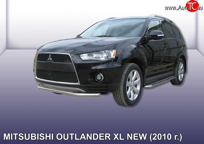 11 999 р. Одинарная защита переднего бампера из трубы диаметром 57 мм Slitkoff Mitsubishi Outlander XL (CW)  рестайлинг (2010-2013) (Нержавейка, Полированная)  с доставкой в г. Екатеринбург