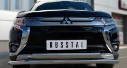 22 949 р. Защита переднего бампера (2 трубыØ75х42 и 63 мм, нержавейка) Russtal Mitsubishi Outlander GF 2-ой рестайлинг (2015-2018)  с доставкой в г. Екатеринбург. Увеличить фотографию 3