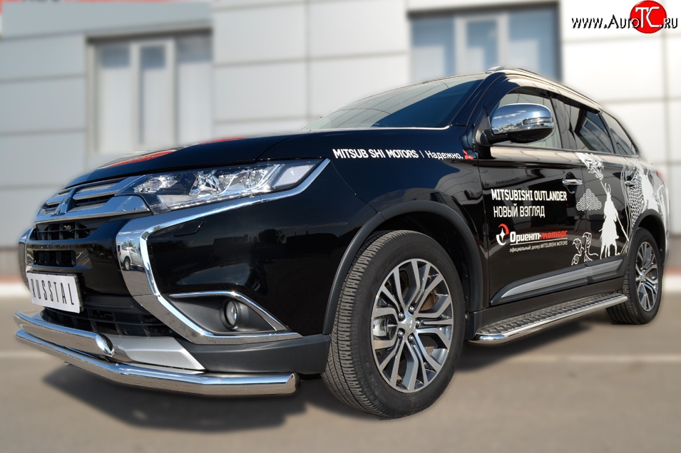 22 949 р. Защита переднего бампера (2 трубыØ75х42 и 63 мм, нержавейка) Russtal Mitsubishi Outlander GF 2-ой рестайлинг (2015-2018)  с доставкой в г. Екатеринбург