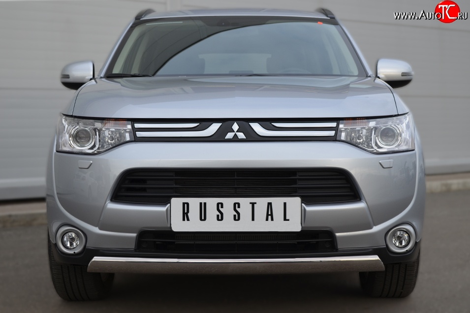 15 649 р. Защита переднего бампера (Ø75х42 мм, нержавейка) Russtal Mitsubishi Outlander GF дорестайлинг (2012-2014)  с доставкой в г. Екатеринбург