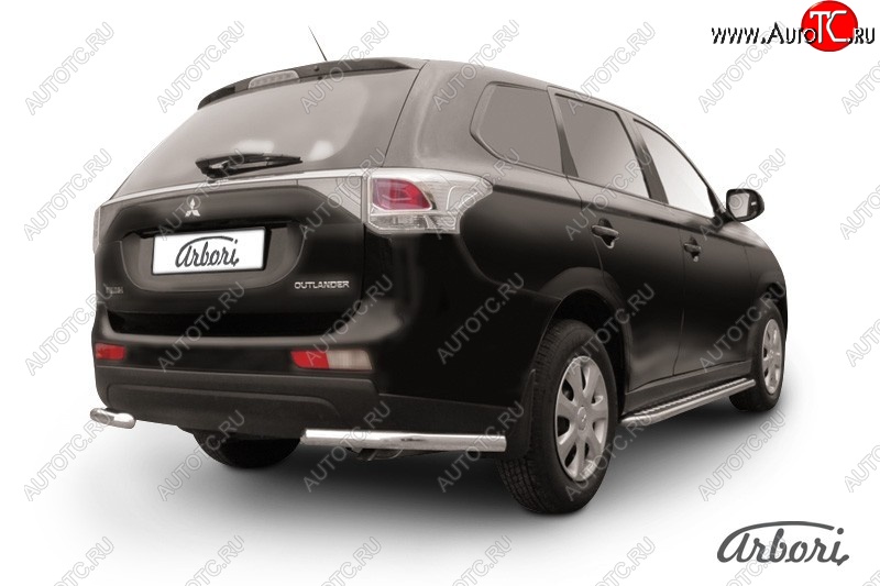 8 909 р. Защита заднего бампера Arbori (уголки, нержавейка, 1 труба d57 mm). Mitsubishi Outlander GF дорестайлинг (2012-2014)  с доставкой в г. Екатеринбург