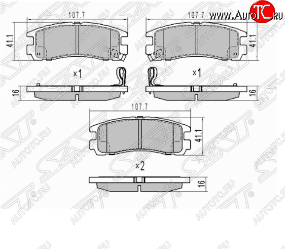 829 р. Комплект задних тормозных колодок SAT  Mitsubishi Pajero ( 2 V30/V40 5 дв.,  2 V20,  2 V30/V40) (1991-1999) дорестайлинг, дорестайлинг, рестайлинг, рестайлинг  с доставкой в г. Екатеринбург