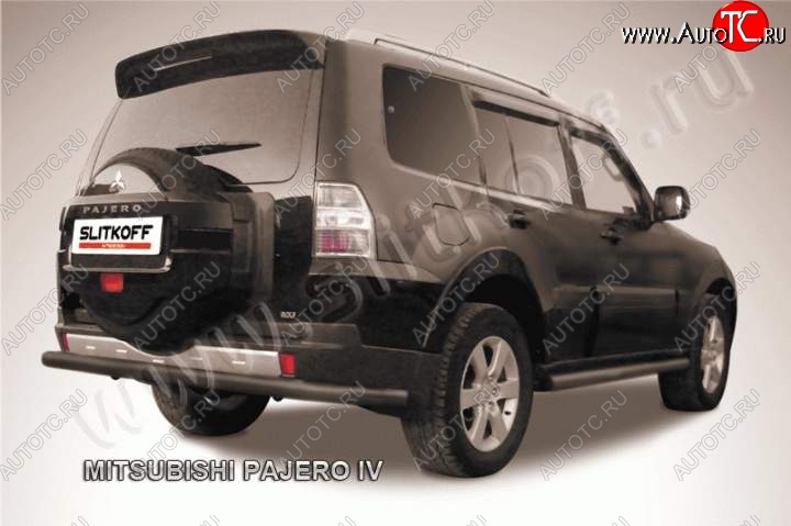 8 299 р. Защита задняя Slitkoff Mitsubishi Pajero 4 V90 2-ой рестайлинг (2014-2020) (Цвет: серебристый)  с доставкой в г. Екатеринбург