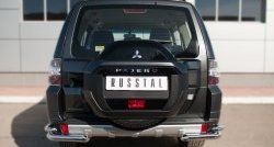 Защита заднего бампера (2 трубы Ø63 и 42 мм уголки, нержавейка) SLITKOFF Mitsubishi Pajero 4 V90 2-ой рестайлинг (2014-2020)