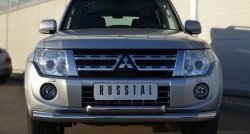 Защита переднего бампера (2 трубыØ76 и 63 мм, нержавейка) SLITKOFF Mitsubishi Pajero 4 V80 3 дв. 1-ый рестайлинг (2011-2014)