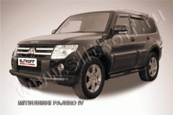 10 499 р. Защита переднего бампер Slitkoff Mitsubishi Pajero 4 V90 дорестайлинг (2006-2011) (Цвет: серебристый)  с доставкой в г. Екатеринбург. Увеличить фотографию 1