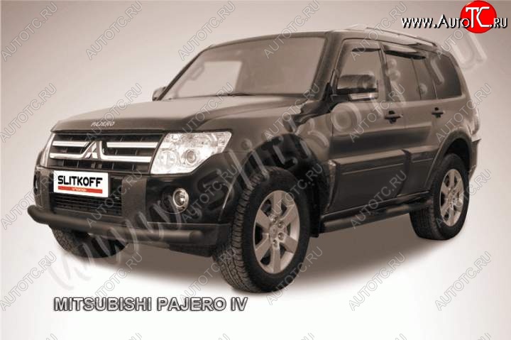 10 499 р. Защита переднего бампер Slitkoff Mitsubishi Pajero 4 V90 дорестайлинг (2006-2011) (Цвет: серебристый)  с доставкой в г. Екатеринбург