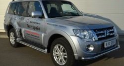 13 349 р. Защита порогов из круглой трубы диаметром 42 мм Russtal Mitsubishi Pajero 4 V90 дорестайлинг (2006-2011) (Защита порогов с со скосами на торцах (вариант 1))  с доставкой в г. Екатеринбург. Увеличить фотографию 3