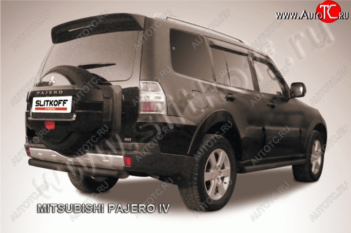 7 649 р. Защита задняя Slitkoff Mitsubishi Pajero 4 V90 дорестайлинг (2006-2011) (Цвет: серебристый)  с доставкой в г. Екатеринбург