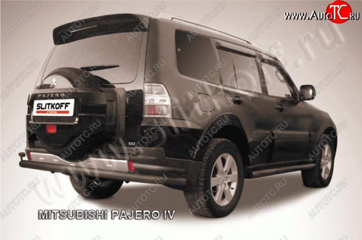 9 799 р. Защита задняя Slitkoff (d76/42) Mitsubishi Pajero 4 V90 дорестайлинг (2006-2011) (Цвет: серебристый)  с доставкой в г. Екатеринбург