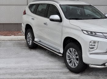 13 349 р. Защита порогов на Russtal (Ø42 мм) Mitsubishi Pajero Sport QF рестайлинг (2019-2022) (полированная нержавейка)  с доставкой в г. Екатеринбург. Увеличить фотографию 1