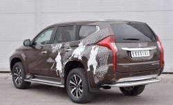 11 449 р. Защита заднего бампера (Ø63 мм, нержавейка) Russtal Mitsubishi Pajero Sport QE дорестайлинг (2015-2021) (лист - алюминий, профиль - нержавейка)  с доставкой в г. Екатеринбург. Увеличить фотографию 2