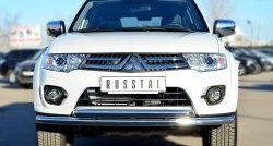 Защита переднего бампера (2 трубыØ63 мм, нержавейка) Russtal Mitsubishi Pajero Sport PB рестайлинг (2013-2017)