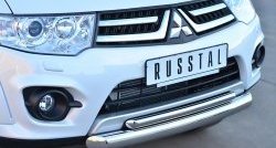 18 799 р. Защита переднего бампера (2 трубыØ76 и 42 мм, нержавейка) Russtal Mitsubishi Pajero Sport PB рестайлинг (2013-2017)  с доставкой в г. Екатеринбург. Увеличить фотографию 2