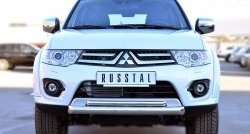 Защита переднего бампера (2 трубыØ76 и 42 мм, нержавейка) Russtal Mitsubishi Pajero Sport PB рестайлинг (2013-2017)