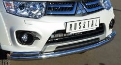 15 649 р. Защита переднего бампера (2 трубыØ63 и 42 мм, нержавейка) Russtal Mitsubishi Pajero Sport PB рестайлинг (2013-2017)  с доставкой в г. Екатеринбург. Увеличить фотографию 2