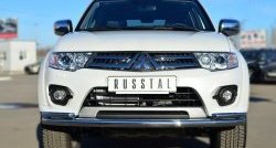 Защита переднего бампера (2 трубыØ63 и 42 мм, нержавейка) Russtal Mitsubishi Pajero Sport PB рестайлинг (2013-2017)