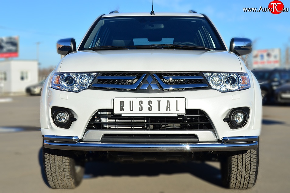 15 649 р. Защита переднего бампера (2 трубыØ63 и 42 мм, нержавейка) Russtal Mitsubishi Pajero Sport PB рестайлинг (2013-2017)  с доставкой в г. Екатеринбург