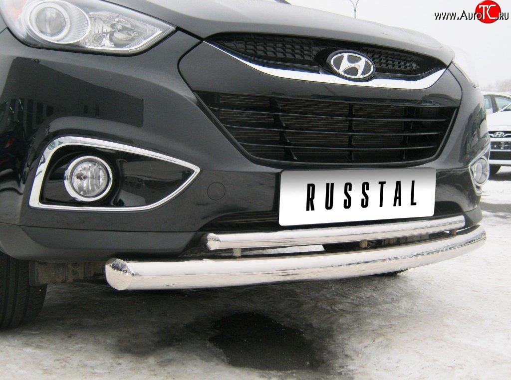 15 999 р. Защита переднего бампера (2 трубыØ63 и 42 мм, нержавейка) Russtal Hyundai IX35 LM дорестайлинг (2009-2013)  с доставкой в г. Екатеринбург