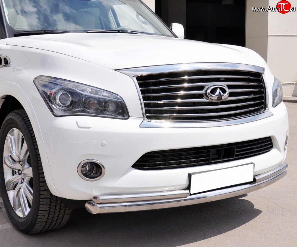 17 999 р. Защита переднего бампера (2 трубыØ76 и 42 мм, нержавейка) Russtal INFINITI QX56 Z62 (2010-2013)  с доставкой в г. Екатеринбург