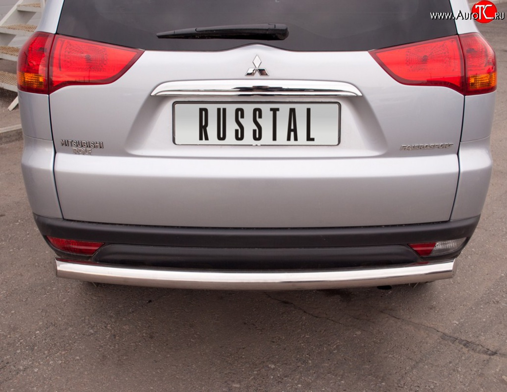 15 349 р. Защита заднего бампера (Ø76 мм, нержавейка) Russtal  Mitsubishi Pajero Sport  PB (2008-2013) дорестайлинг  с доставкой в г. Екатеринбург