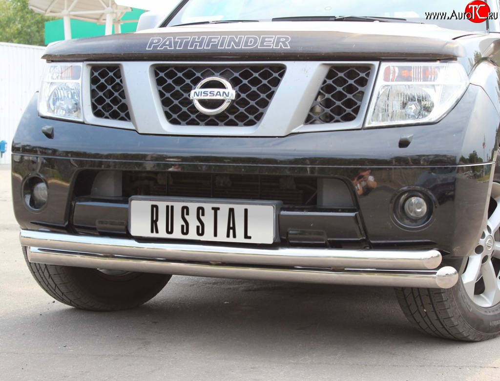 19 099 р. Защита переднего бампера (2 трубыØ76 и 63 мм, нержавейка) Russtal Nissan Pathfinder R51 дорестайлинг (2004-2007)  с доставкой в г. Екатеринбург